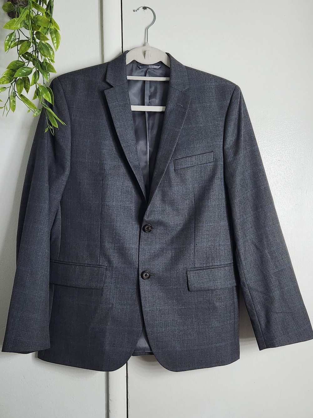 ✨ Lauren Ralph Lauren Gray Windowpane Wool Blazer 44L 🧥 Classic Fit